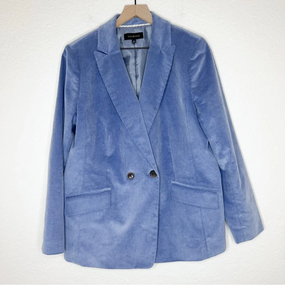 Talbots Corduroy Double Breasted Blazer Blue size 14